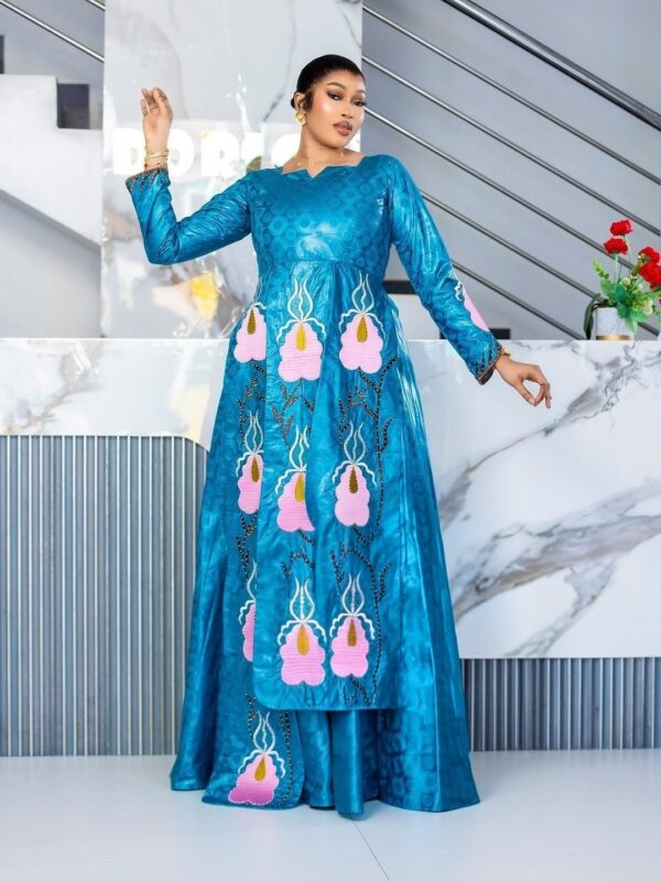 bazin dress designs Bazin Dress for Women African Traditional for Girl Dashiki Robe Clothing Ankara Riche Bliuse Dresses (Blue) at Amazon Women's Clothing store