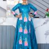 Bazin for Eid in teal Getzner with floral embroidery design