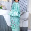 African bazin dress with embroidery African Bazin Dress with Embroidery – Custom Mint Green Getzner Two-Piece Set with Pink Floral Embroidery