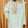 African Men’s Bazin Clothing in Mint Green with Gold Embroidery