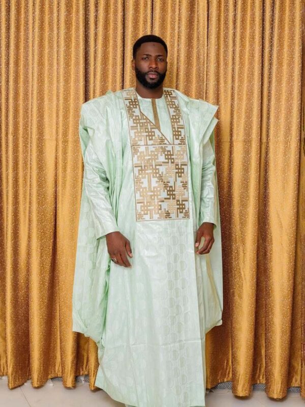 African Men’s Bazin Clothing – Traditional Boubou in Premium Getzner Fabric