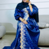 Bazin Dress for Traditional Wedding in Royal Blue with Gold Embroidery