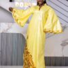 Bazin Dress with Matching Headwrap – Bright Yellow Embroidered Getzner Boubou for Women