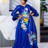 Bazin Wedding Guest Dress – Embroidered Blue Maxi Dress for Women