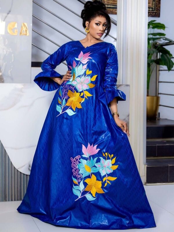 Bazin Wedding Guest Dress with Colorful Floral Design