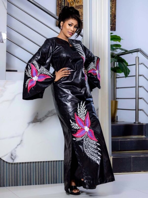 Gambian Bazin Dress – Embroidered Black Bazin Boubou for Women