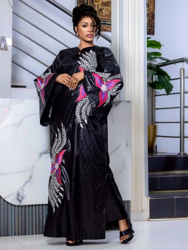 Gambian Bazin Dress – Embroidered Black Bazin Boubou for Women