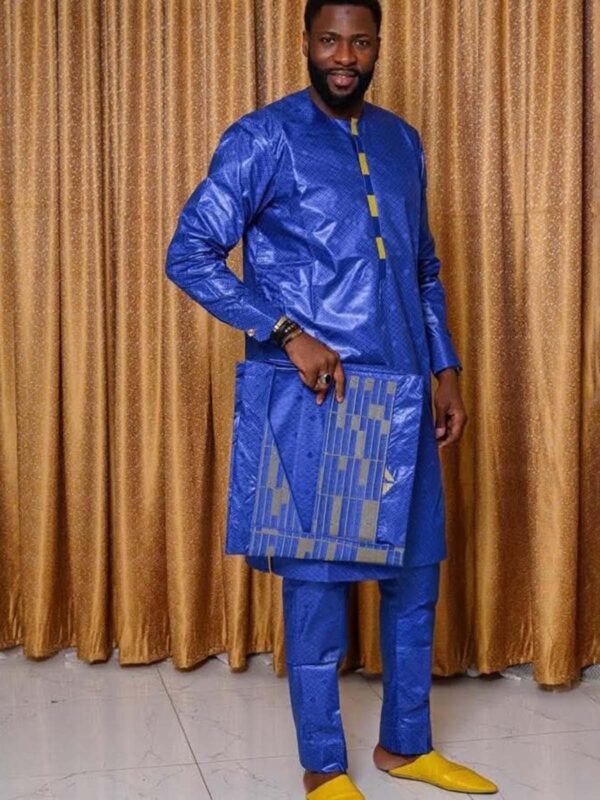 Men’s bazin outfit in blue Getzner fabric with embroidered boubou set