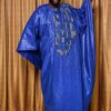 Men’s bazin outfit traditional blue boubou set with detailed chest embroidery
