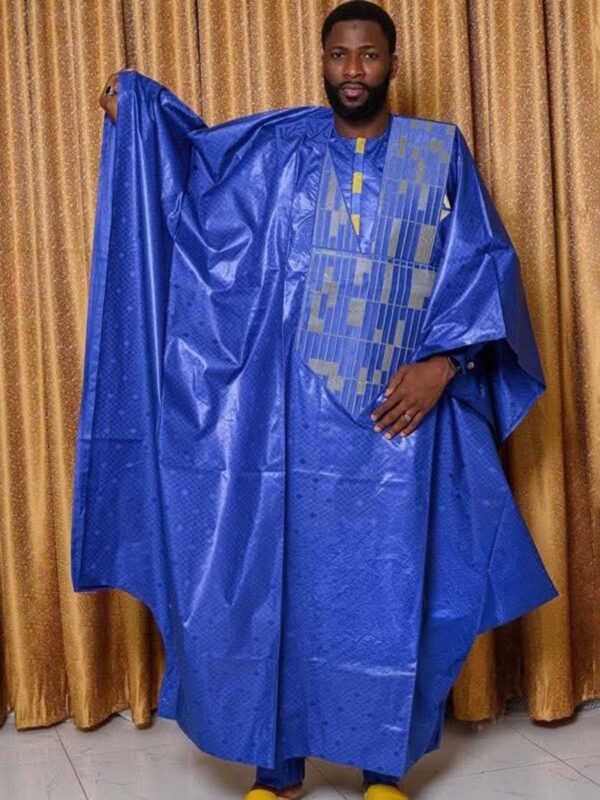 Men’s bazin outfit in blue Getzner fabric with embroidered boubou set