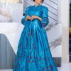 Blue bazin maxi dress 2 Senegalese Bazin Dress – Embroidered Teal Bazin Boubou for Women