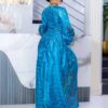 Blue bazin maxi dress 3 Senegalese Bazin Dress – Embroidered Teal Bazin Boubou for Women