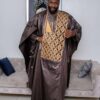 Embroidered bazin outfit men traditional brown boubou set with detailed embroidery