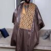 Embroidered bazin outfit men in brown Getzner fabric with matching boubou set