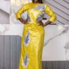 Luxury Bazin Riche Gown for Special Occasions – Custom Silver Embroidered Yellow Bazin Dress