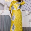 Luxury Bazin Riche Gown for Special Occasions – Custom Yellow Embroidered Getzner Dress