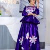 Eid Bazin Dress in Deep Purple with Embroidered Two Piece Design