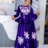Eid Bazin Dress – Purple Peplum Top and Skirt with Statement Detailing