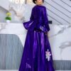 Eid Bazin Dress – Purple Peplum Top and Skirt with Statement Detailing