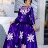 Eid Bazin Dress – Purple Peplum Top and Skirt with Statement Detailing
