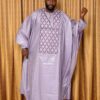 Embroidered African Menswear in Lavender Bazin with Geometric Detailing