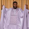 Embroidered African Menswear – Premium Lavender Bazin Boubou for Men