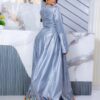 Grey Women's Bazin dress 6 Modest African bazin dress with long sleeves and multicolor embroidered detail