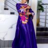 Modern bazin styles for women 2 Modern Bazin Styles for Women – Purple Floral Embroidered Getzner Boubou with Bell Sleeves