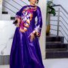 Modern bazin styles for women 3 Modern Bazin Styles for Women – Purple Floral Embroidered Getzner Boubou with Bell Sleeves