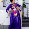 Modern bazin styles for women 4 Modern Bazin Styles for Women – Purple Floral Embroidered Getzner Boubou with Bell Sleeves