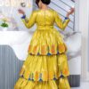 Modest African Fashion Bazin – Long Sleeve Gold Maxi Dress for Women