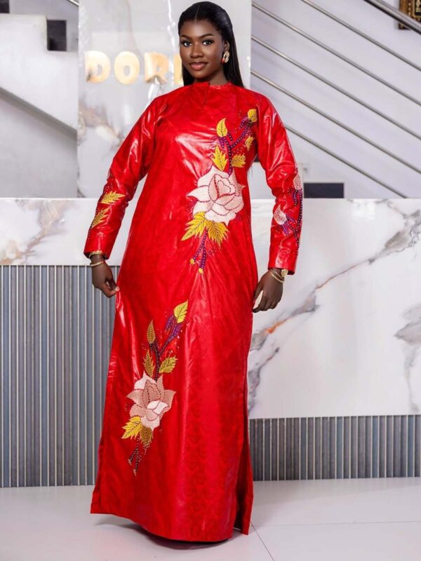 Modest bazin dress for Muslim women in premium Getzner with full-length fit