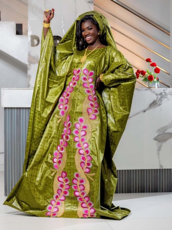 Bazin for Tabaski with Bold Pink and Gold Detailing