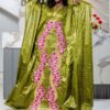 Bazin for Tabaski in Green Getzner Fabric with Pink Embroidery