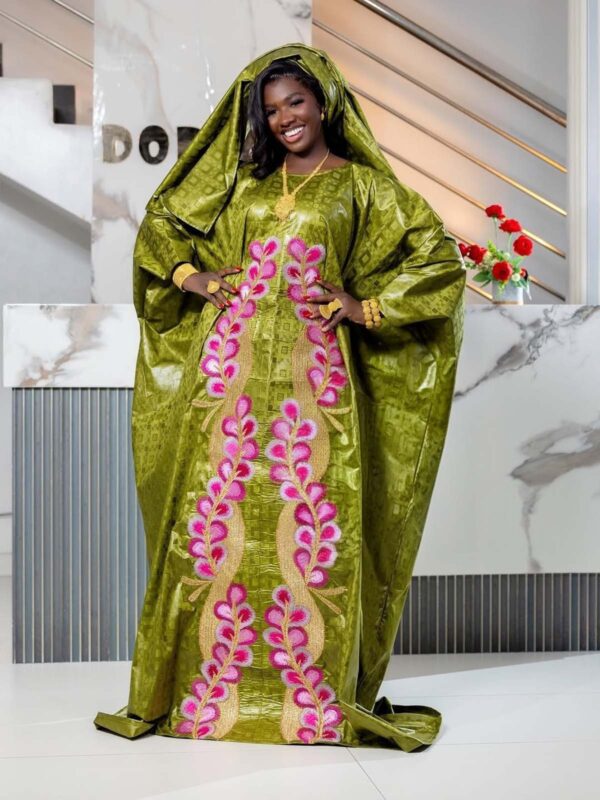 Bazin for Tabaski with Bold Pink and Gold Detailing