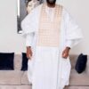 Senegalese men outfit bazin custom made white boubou with detailed chest embroidery