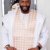 Senegalese men outfit bazin in white Getzner fabric with embroidered boubou set