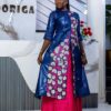 Senegalese wedding bazin outfit custom made three-piece set with floral embroidery