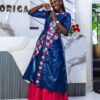 Senegalese wedding bazin outfit custom made three-piece set with floral embroidery