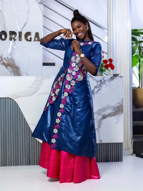Senegalese wedding bazin outfit custom made three-piece set with floral embroidery