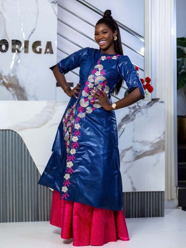 Senegalese wedding bazin outfit custom made three-piece set with floral embroidery