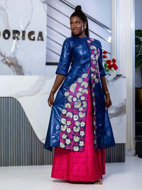 Senegalese wedding bazin outfit custom made three-piece set with floral embroidery