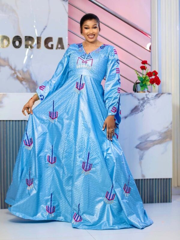 Sky Blue Bazin Dress 2 African Party Dress Bazin for Women – Flowing Blue Getzner Dress