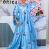 Sky Blue Bazin Dress 4 African Party Dress Bazin for Women – Flowing Blue Getzner Dress