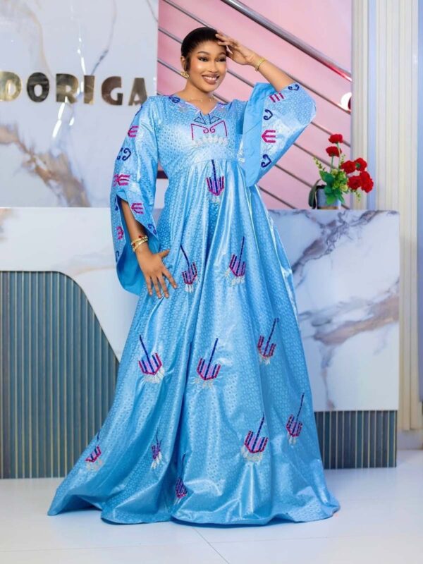 Sky Blue Bazin Dress 4 African Party Dress Bazin for Women – Flowing Blue Getzner Dress