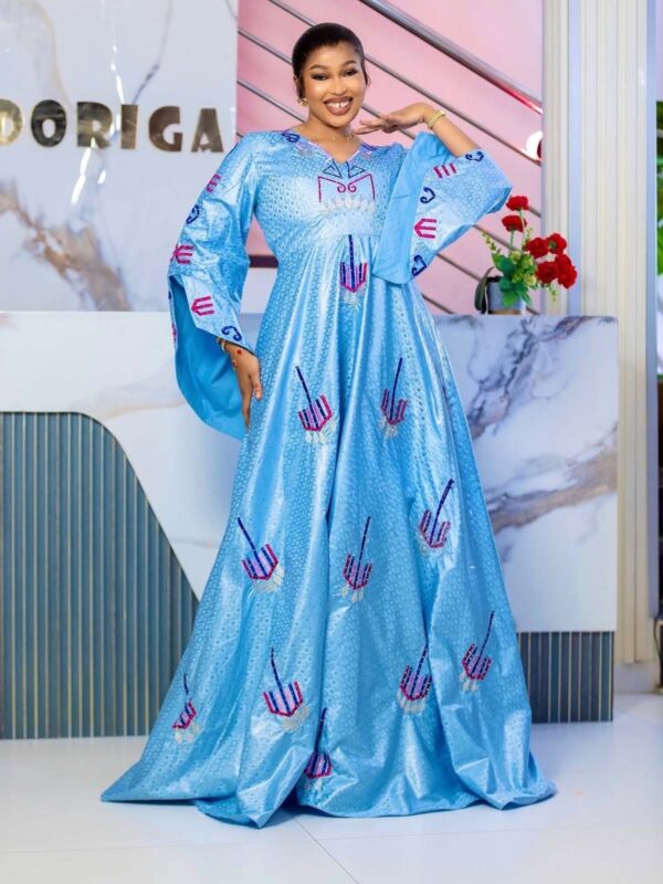 Sky Blue Bazin Dress African Party Dress Bazin for Women – Flowing Blue Getzner Dress