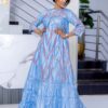 Sky Blue Bazin Maxi Dress 2 Bazin maxi dress custom-made with flowing tiered hem design