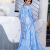 Sky Blue Bazin Maxi Dress 4 Bazin maxi dress custom-made with flowing tiered hem design