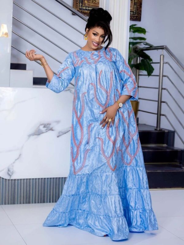 Sky Blue Bazin Maxi Dress 5 Bazin maxi dress in premium Getzner with relaxed boubou-style fit