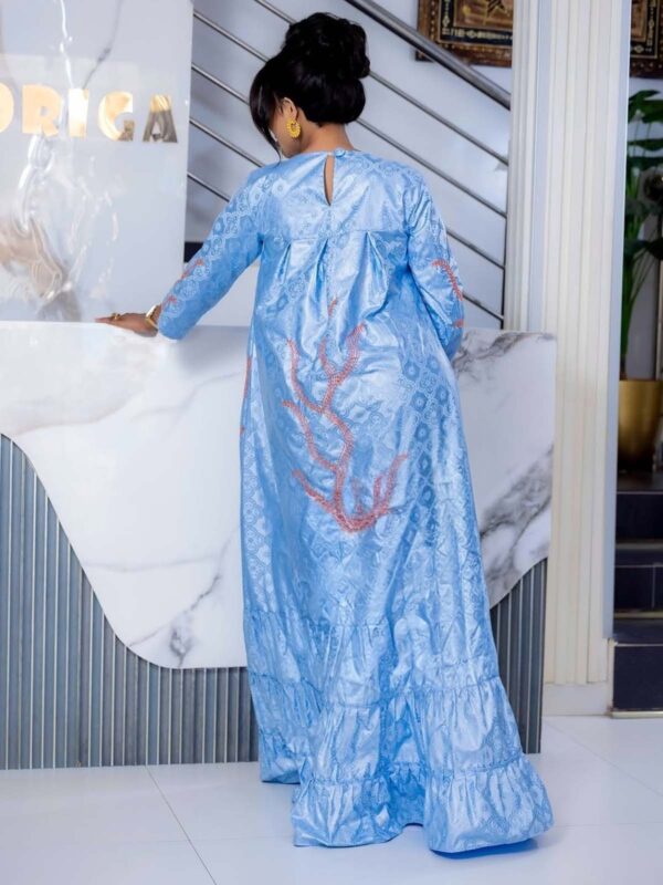 Sky Blue Bazin Maxi Dress Bazin maxi dress custom-made with flowing tiered hem design